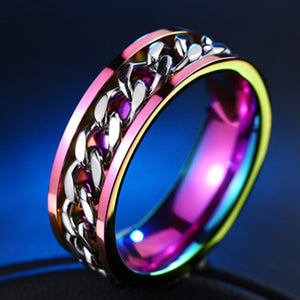 Letdiffery Cool Stainless Steel Rotatable Men Ring High Quality Spinner Chain Punk Women Jewelry for Party Gift